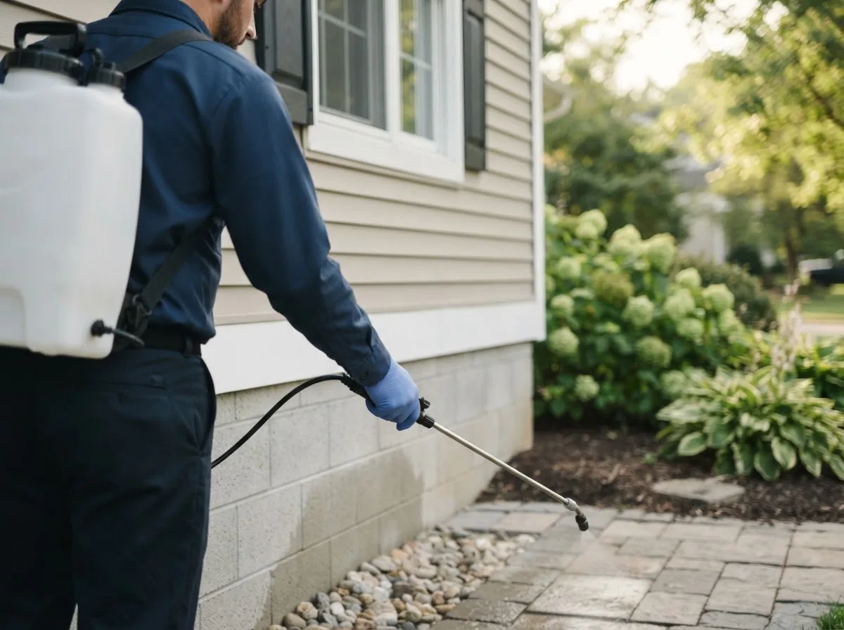 Pest control technician inspecting a home in Hettick, IL